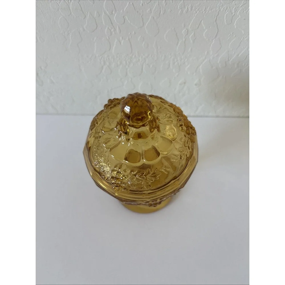 Vintage Amber Glass Candy Dish With Lid Pedestal